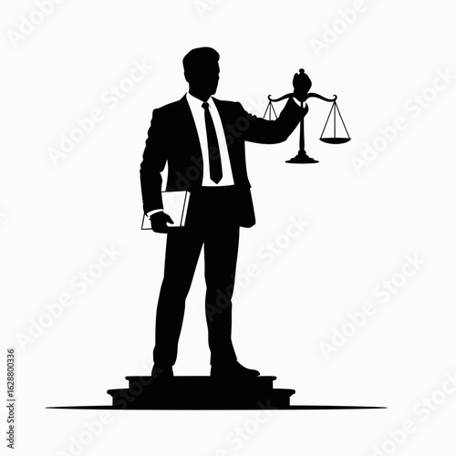 Justice Symbol Silhouette of Lawyer with Scales