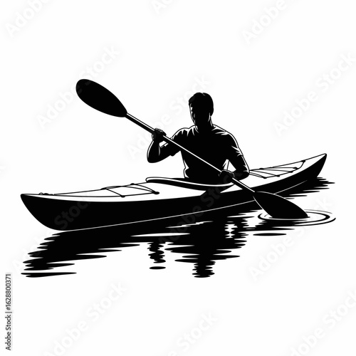 Kayaker Paddling on Calm Water Illustration
