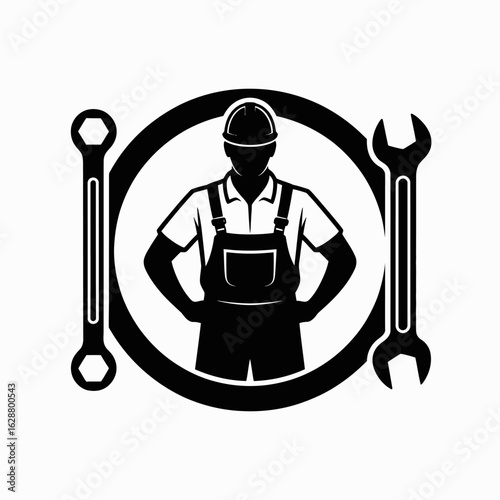 Mechanic Silhouette with Tools Icon Design