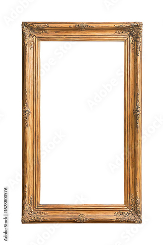 Ornate gold picture frame on black background with detailed carvings and classic design. Perfect for displaying art or adding a touch of elegance.