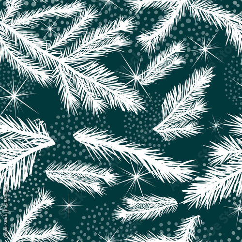 Seamless background of spruce branches. Not AI. Vector illustration