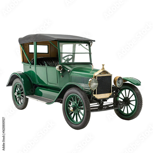 vintage green model T car, isolated PNG transparent background