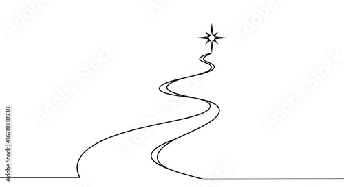 Black line drawing of road to guiding star