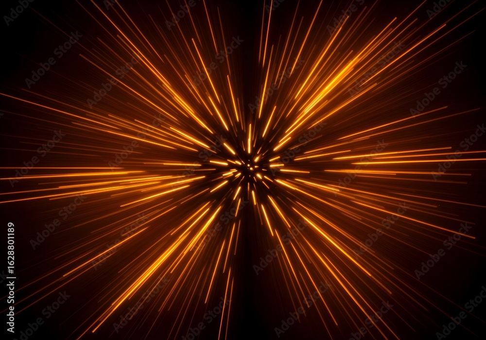 Radial burst of warm golden orange light rays emanating from center point creating starburst explosion effect on dark background ideal for celebration themes. Radial burst of warm golden orange light rays emanating from center point creating starburst explosion effect on dark background ideal for celebration themes.