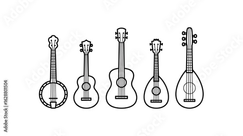 Collection of Stringed Musical Instruments Line Art Vector Illustration for Music Education and Design Projects