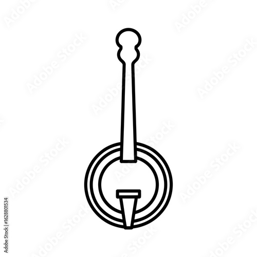 Banjo Line Art Illustration Musical Instrument Outline Style Black and White Traditional Folk Music Design Vector Graphic Clip Art