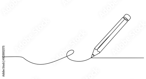 Continuous line drawing of pencil creating art on transparent background  