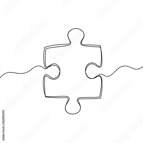 Single jigsaw puzzle piece in black line art on transparent background  