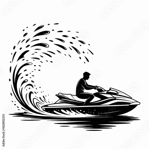 Silhouette of a Jet Ski Rider with Water Splash