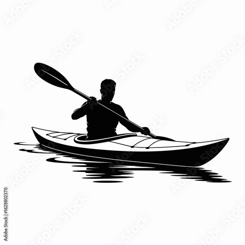 Silhouette of a Kayaker Paddling on Water