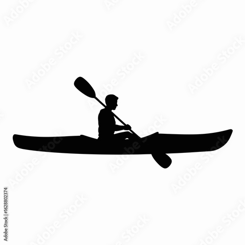 Silhouette of a Kayaker Paddling on Water