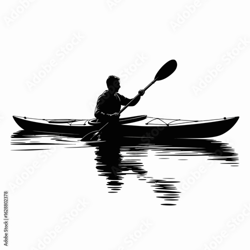 Silhouette of a Kayaker on Calm Water