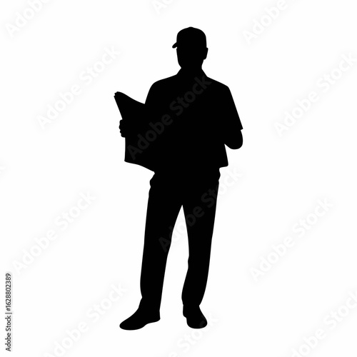 Silhouette of a man holding a map or document