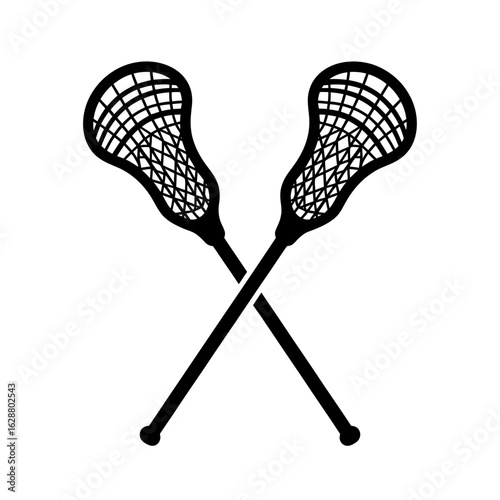 Silhouette of Lacrosse Sticks Crossed on White Background for Team Sports and Competitive Athletics