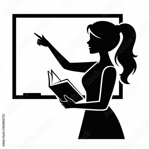 Teacher Silhouette Presenting with Book and Chalkboard