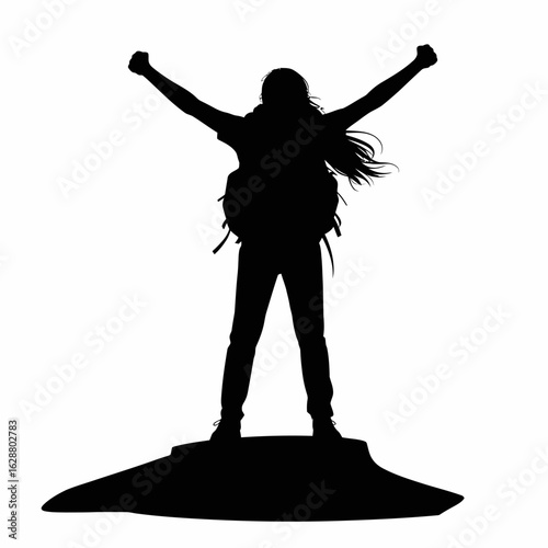 Triumphant Hiker Silhouette on Mountain Top