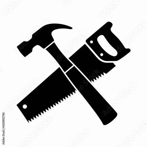 Tools Icon Hammer and Saw Crossed Design