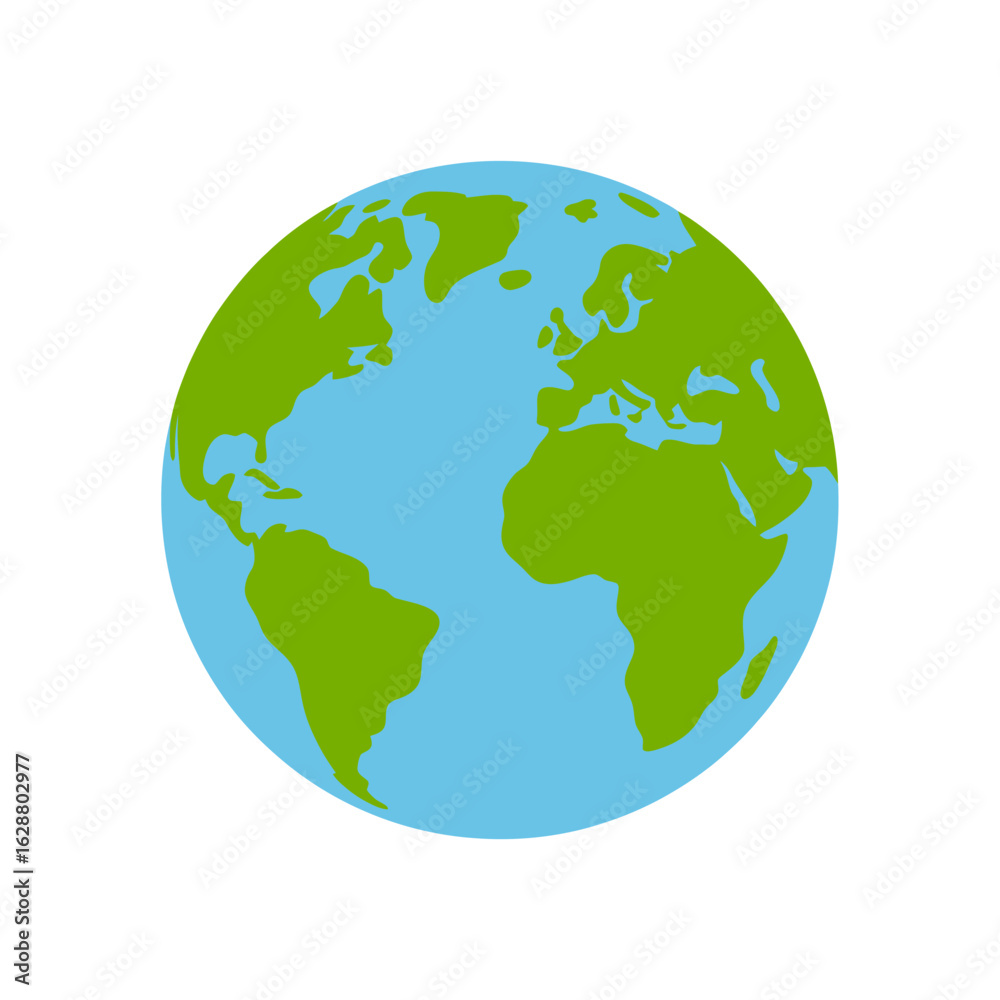 Fototapeta premium Earth Globe Icon with World Continents in Green and Blue Waters for Geography and Global Themes