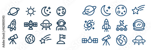 Outer space themed icons featuring planets, rockets, and astronauts for educational or decorative use