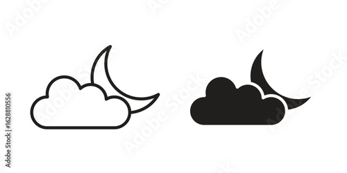 Cloud moon icon vector Art Illustrations set.