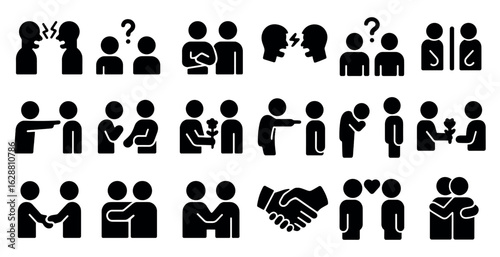 Communication and interaction icons set – silhouette, social, dialogue symbols