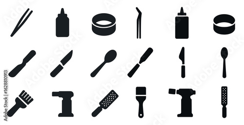 Culinary utensils silhouette icons set – kitchen, cooking, food preparation tools
