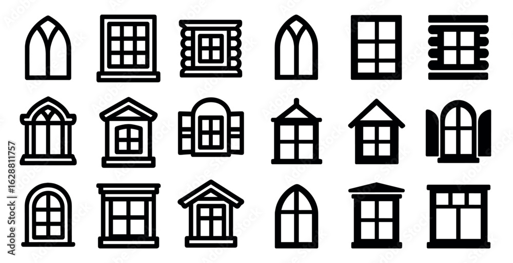 Fototapeta premium Window outline icons set – windows, architectural, building design elements