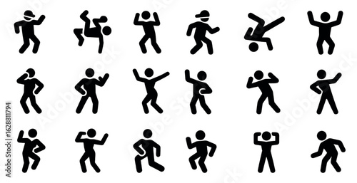 Dance silhouette icons set – solid, filled, movement and performance symbols