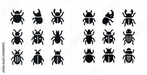 Insect solid icons set – bug, silhouette, entomology vector symbols