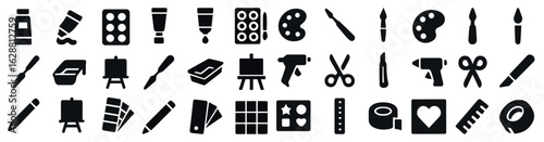 Art and craft solid icons set – filled, creative, diy and design symbols
