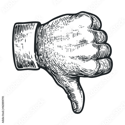 Gesture of disapproval shown by a thumbs down hand symbol
