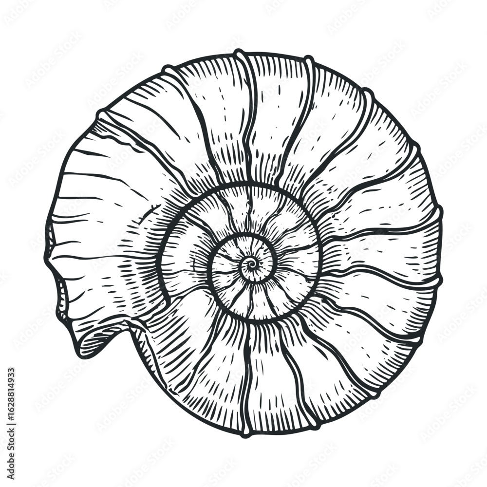 Obraz premium Spiral seashell sketch for marine decor and educational use