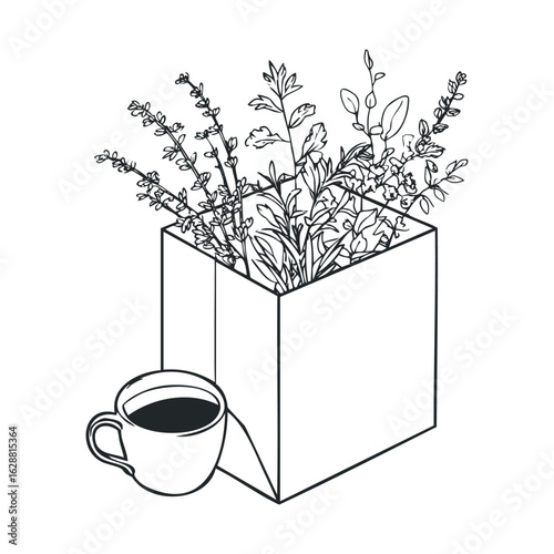 Creative home decor concept with plants and coffee cup