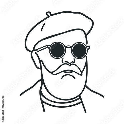 Artistic portrait of a bearded man wearing sunglasses and a beret