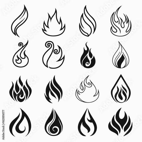 Set of fire flames icons vector illustration symbols and design elements