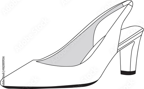  Slingback High Heel Shoe | Flat Footwear Technical Drawing | Side View CAD | Fashion Design Template