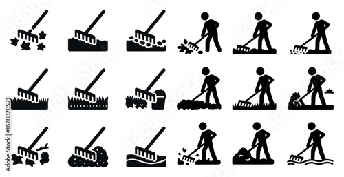 Gardening and yard work icons set – silhouette, solid, outdoor and landscaping symbols