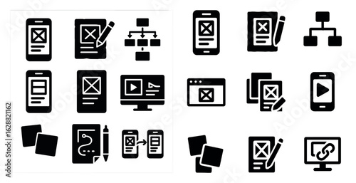 Ux and ui solid icons set – flat, filled, user experience and interface design