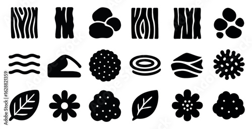 Nature and botany solid icons set – floral, filled, plant and garden symbols
