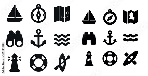 Nautical and marine icons set – solid, filled, sailing and ocean-themed symbols