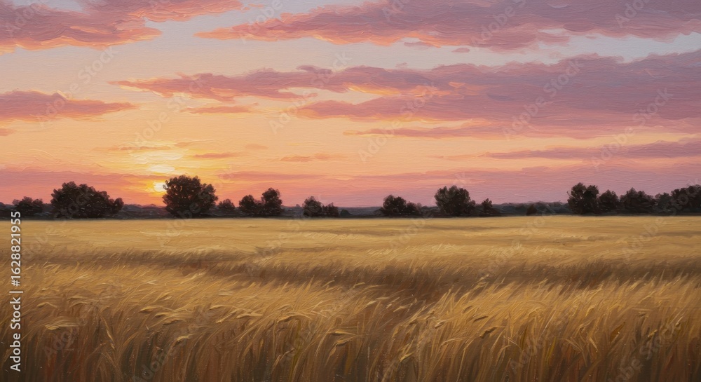 Fototapeta premium Golden sunset over a wheat field
