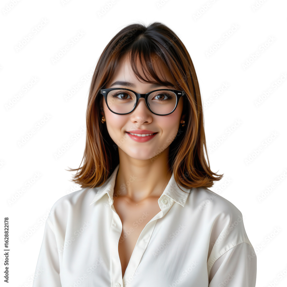 Confident Young Woman in Glasses Smiling with Natural Pose Confident Young Woman in Glasses Smiling with Natural Pose