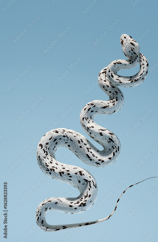 Fototapeta premium snake with dark brown and brown spots, full body view, isolated on a white background,