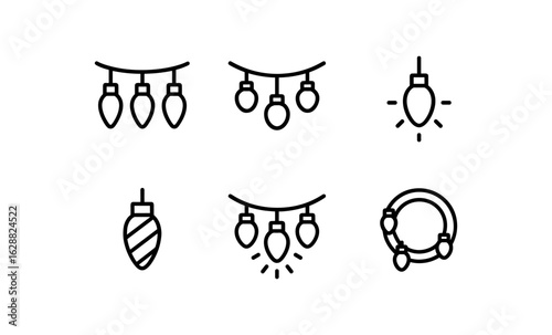 Minimalist christmas lights icon set for festive decorations