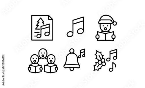 Minimalist christmas caroling and music icon set for holiday designs