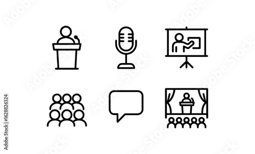 Minimalist icons for public speaking and presentation concepts