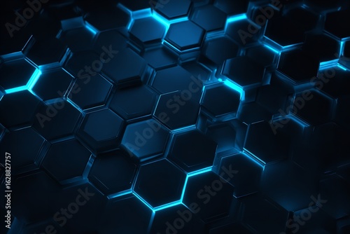 Futuristic honeycomb background with glowing blue lights showcasing technological advancement and innovation