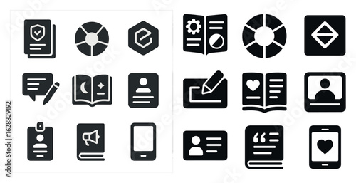 Education and learning solid icons set – flat, filled, academic and study symbols