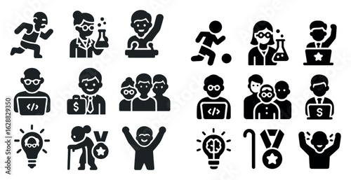 Education and science icons set – solid, filled, learning and academic symbols