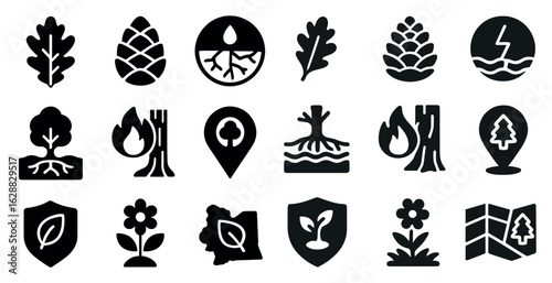 Nature and environment icons set – solid, filled, ecology and sustainability symbols